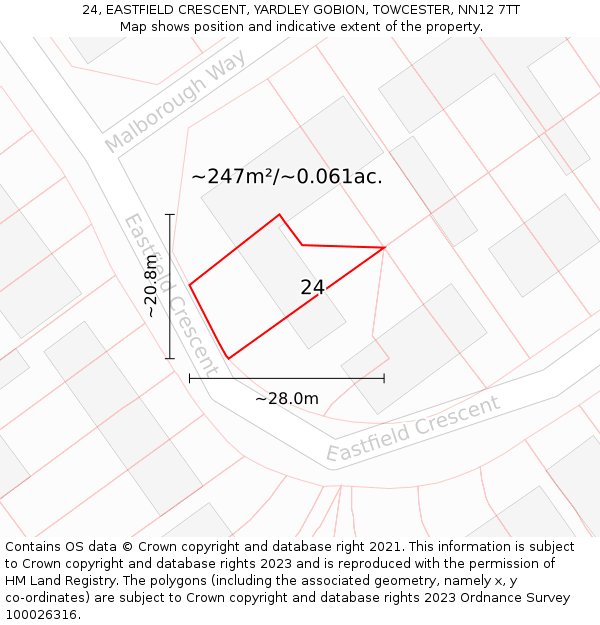 24, EASTFIELD CRESCENT, YARDLEY GOBION, TOWCESTER, NN12 7TT: Plot and title map