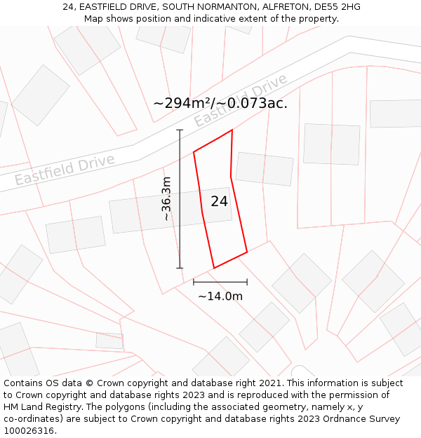 24, EASTFIELD DRIVE, SOUTH NORMANTON, ALFRETON, DE55 2HG: Plot and title map