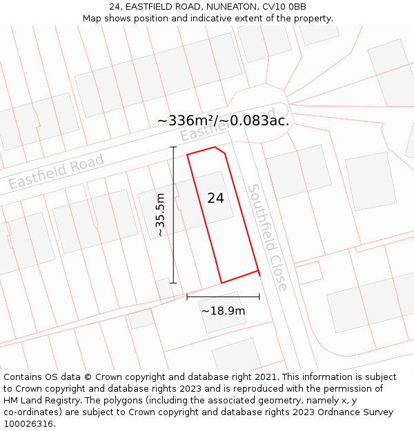 24, EASTFIELD ROAD, NUNEATON, CV10 0BB: Plot and title map