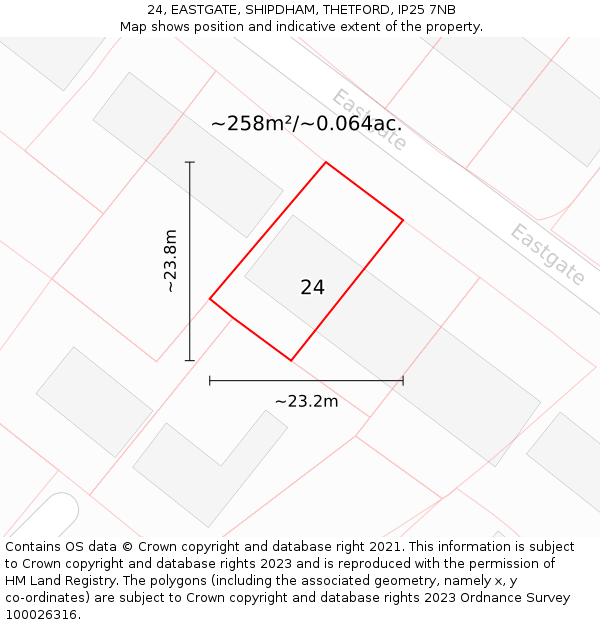 24, EASTGATE, SHIPDHAM, THETFORD, IP25 7NB: Plot and title map