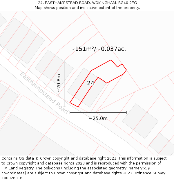 24, EASTHAMPSTEAD ROAD, WOKINGHAM, RG40 2EG: Plot and title map