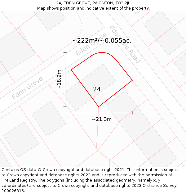 24, EDEN GROVE, PAIGNTON, TQ3 2JL: Plot and title map