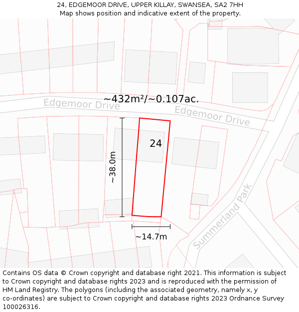 24, EDGEMOOR DRIVE, UPPER KILLAY, SWANSEA, SA2 7HH: Plot and title map