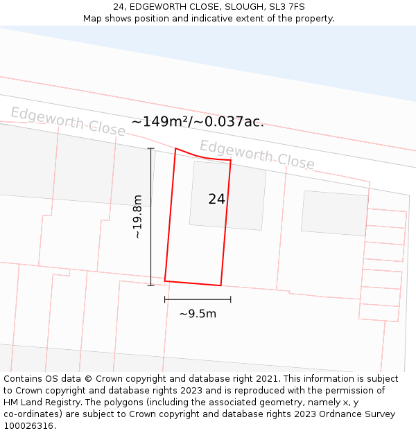 24, EDGEWORTH CLOSE, SLOUGH, SL3 7FS: Plot and title map