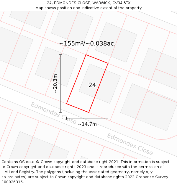 24, EDMONDES CLOSE, WARWICK, CV34 5TX: Plot and title map