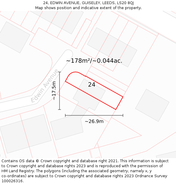 24, EDWIN AVENUE, GUISELEY, LEEDS, LS20 8QJ: Plot and title map