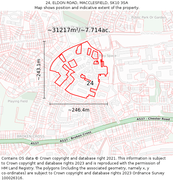 24, ELDON ROAD, MACCLESFIELD, SK10 3SA: Plot and title map