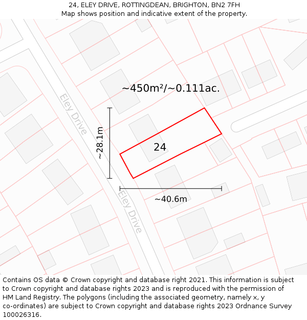 24, ELEY DRIVE, ROTTINGDEAN, BRIGHTON, BN2 7FH: Plot and title map