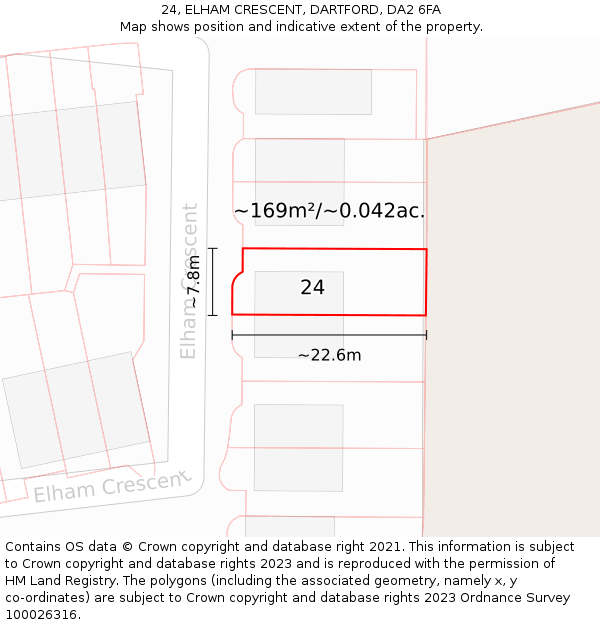 24, ELHAM CRESCENT, DARTFORD, DA2 6FA: Plot and title map