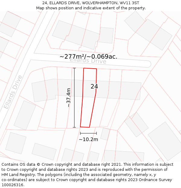 24, ELLARDS DRIVE, WOLVERHAMPTON, WV11 3ST: Plot and title map