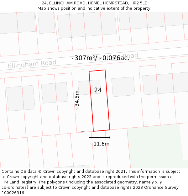 24, ELLINGHAM ROAD, HEMEL HEMPSTEAD, HP2 5LE: Plot and title map