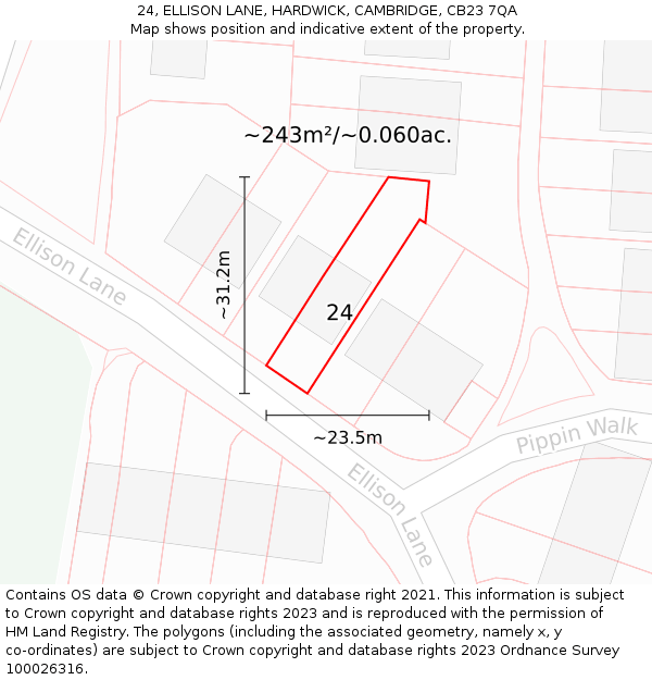 24, ELLISON LANE, HARDWICK, CAMBRIDGE, CB23 7QA: Plot and title map
