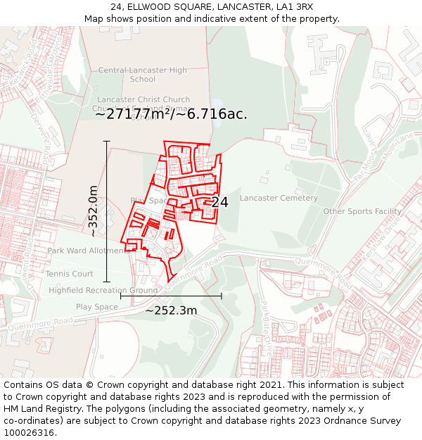 24, ELLWOOD SQUARE, LANCASTER, LA1 3RX: Plot and title map