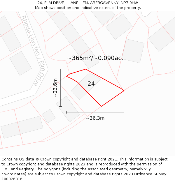 24, ELM DRIVE, LLANELLEN, ABERGAVENNY, NP7 9HW: Plot and title map