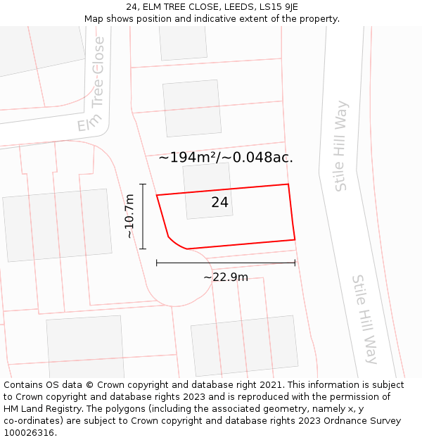 24, ELM TREE CLOSE, LEEDS, LS15 9JE: Plot and title map