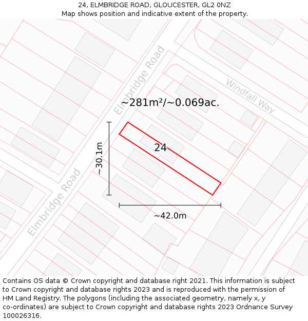 24, ELMBRIDGE ROAD, GLOUCESTER, GL2 0NZ: Plot and title map