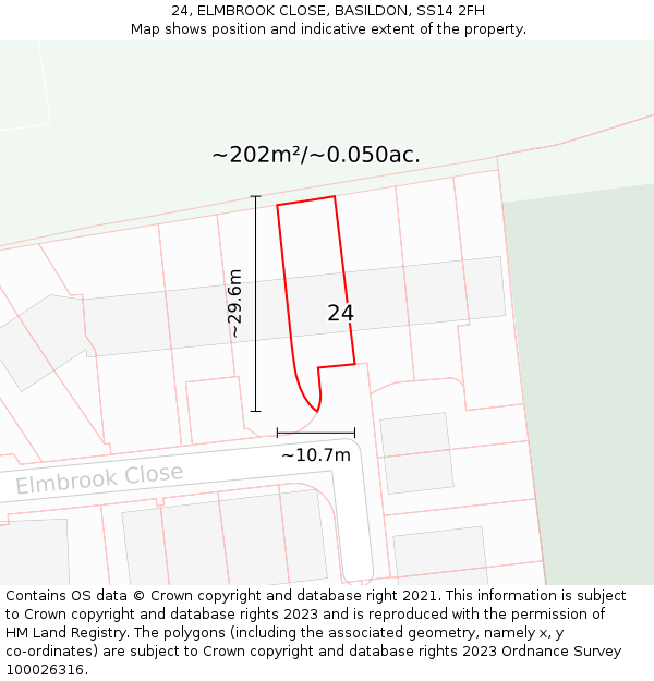 24, ELMBROOK CLOSE, BASILDON, SS14 2FH: Plot and title map