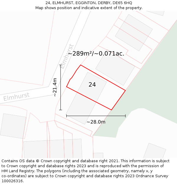 24, ELMHURST, EGGINTON, DERBY, DE65 6HQ: Plot and title map
