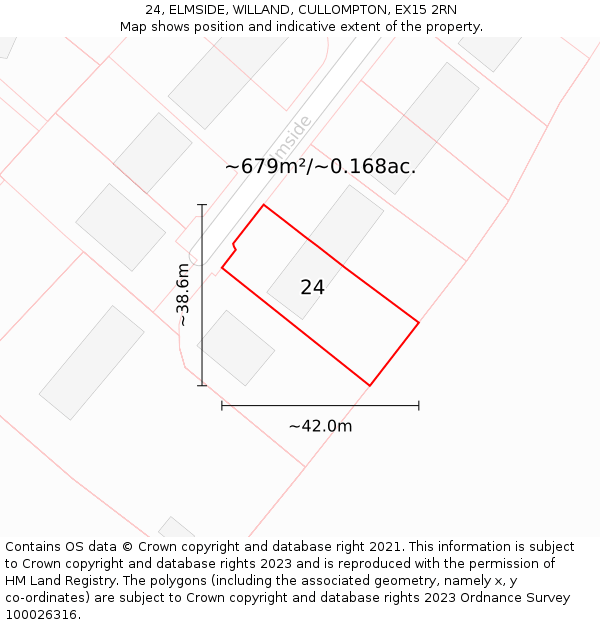 24, ELMSIDE, WILLAND, CULLOMPTON, EX15 2RN: Plot and title map