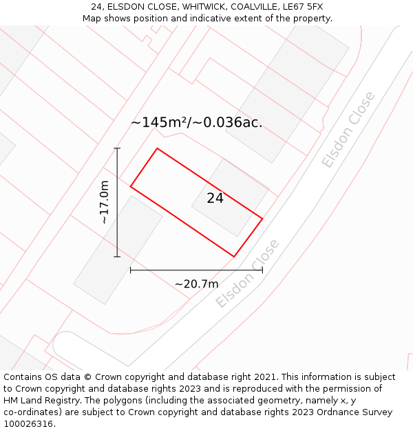 24, ELSDON CLOSE, WHITWICK, COALVILLE, LE67 5FX: Plot and title map