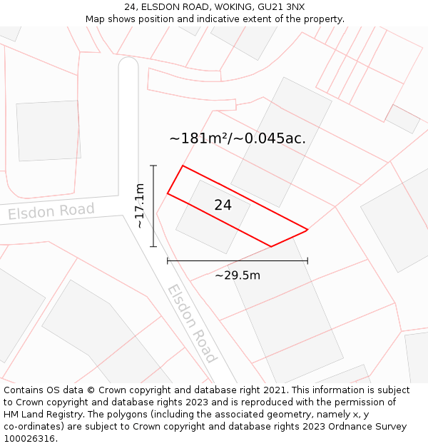24, ELSDON ROAD, WOKING, GU21 3NX: Plot and title map