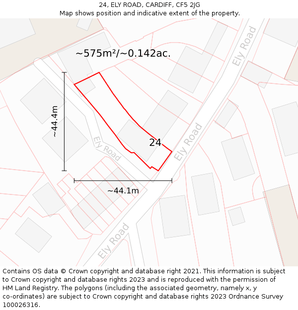 24, ELY ROAD, CARDIFF, CF5 2JG: Plot and title map