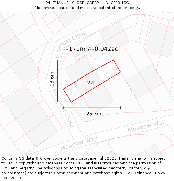 24, EMANUEL CLOSE, CAERPHILLY, CF83 1SG: Plot and title map