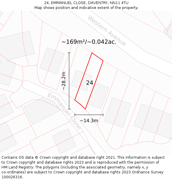 24, EMMANUEL CLOSE, DAVENTRY, NN11 4TU: Plot and title map