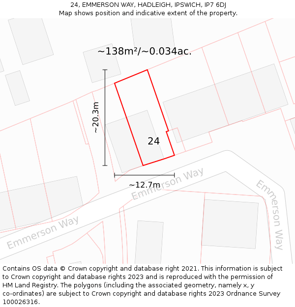 24, EMMERSON WAY, HADLEIGH, IPSWICH, IP7 6DJ: Plot and title map