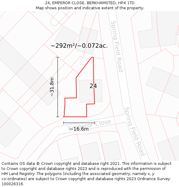 24, EMPEROR CLOSE, BERKHAMSTED, HP4 1TD: Plot and title map