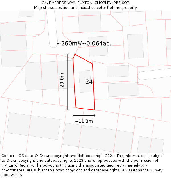 24, EMPRESS WAY, EUXTON, CHORLEY, PR7 6QB: Plot and title map