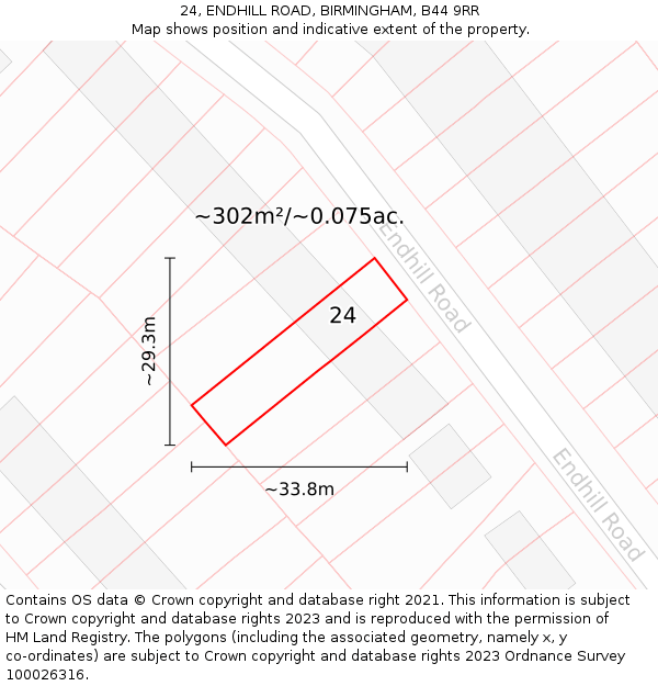 24, ENDHILL ROAD, BIRMINGHAM, B44 9RR: Plot and title map
