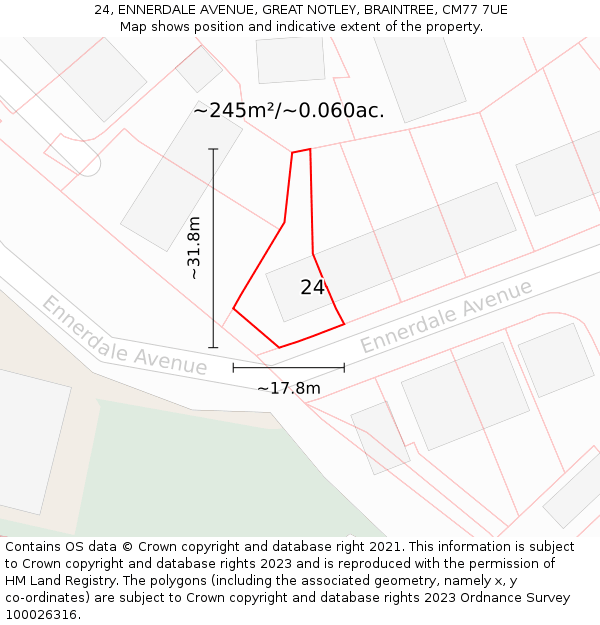 24, ENNERDALE AVENUE, GREAT NOTLEY, BRAINTREE, CM77 7UE: Plot and title map
