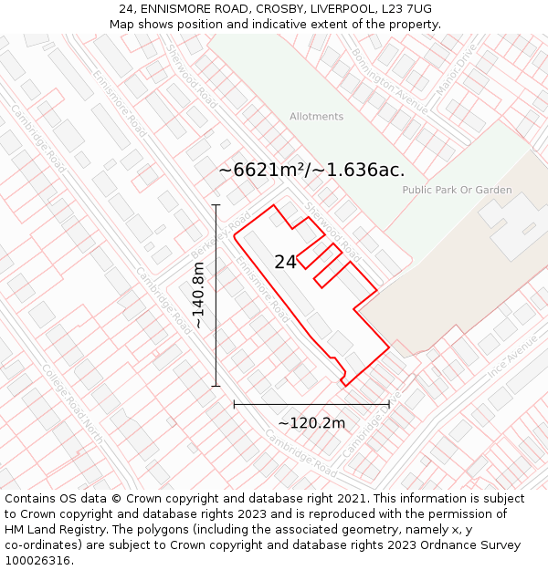 24, ENNISMORE ROAD, CROSBY, LIVERPOOL, L23 7UG: Plot and title map