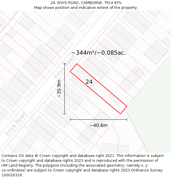 24, ENYS ROAD, CAMBORNE, TR14 8TN: Plot and title map