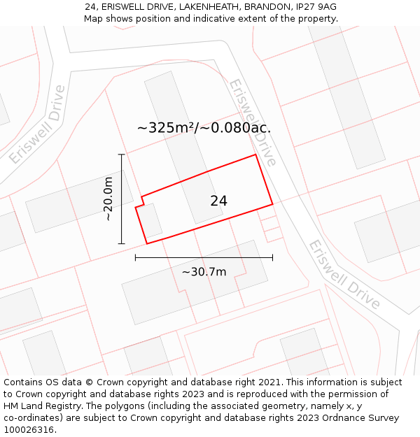 24, ERISWELL DRIVE, LAKENHEATH, BRANDON, IP27 9AG: Plot and title map