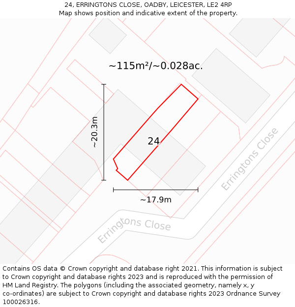24, ERRINGTONS CLOSE, OADBY, LEICESTER, LE2 4RP: Plot and title map