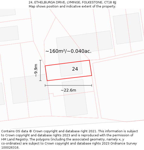 24, ETHELBURGA DRIVE, LYMINGE, FOLKESTONE, CT18 8JJ: Plot and title map