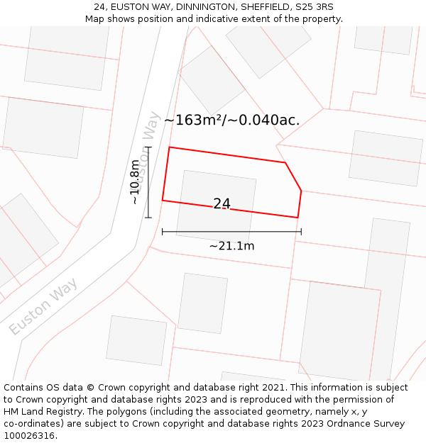24, EUSTON WAY, DINNINGTON, SHEFFIELD, S25 3RS: Plot and title map