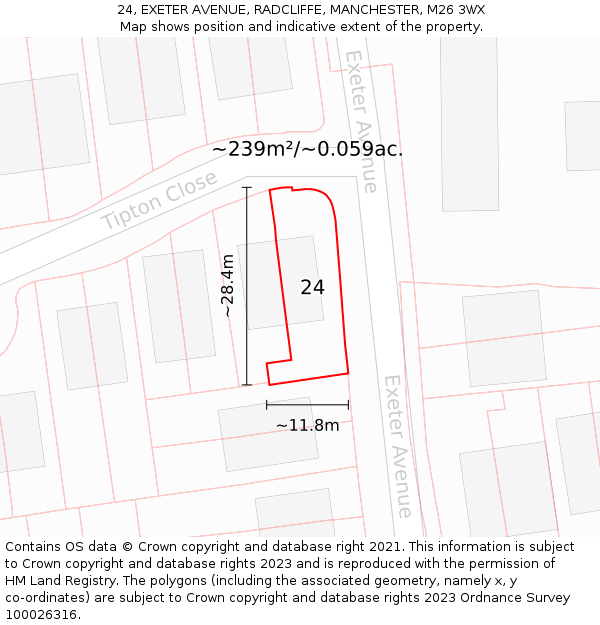24, EXETER AVENUE, RADCLIFFE, MANCHESTER, M26 3WX: Plot and title map