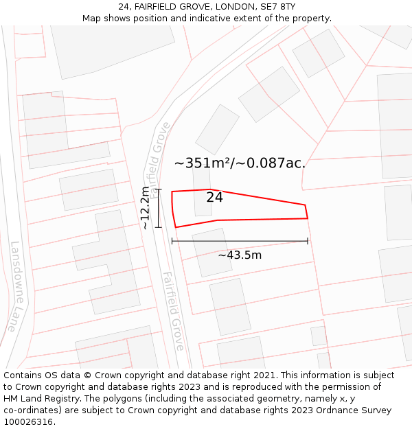 24, FAIRFIELD GROVE, LONDON, SE7 8TY: Plot and title map