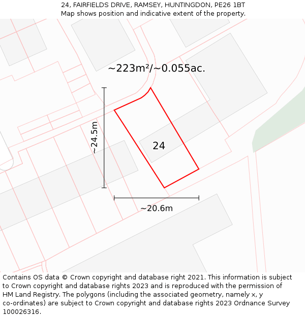 24, FAIRFIELDS DRIVE, RAMSEY, HUNTINGDON, PE26 1BT: Plot and title map