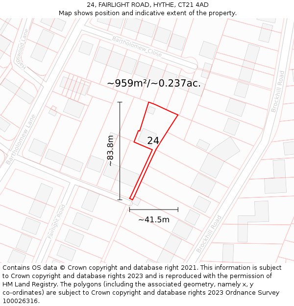 24, FAIRLIGHT ROAD, HYTHE, CT21 4AD: Plot and title map