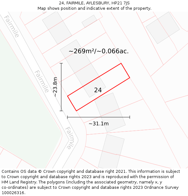 24, FAIRMILE, AYLESBURY, HP21 7JS: Plot and title map