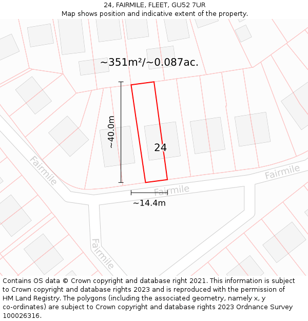 24, FAIRMILE, FLEET, GU52 7UR: Plot and title map