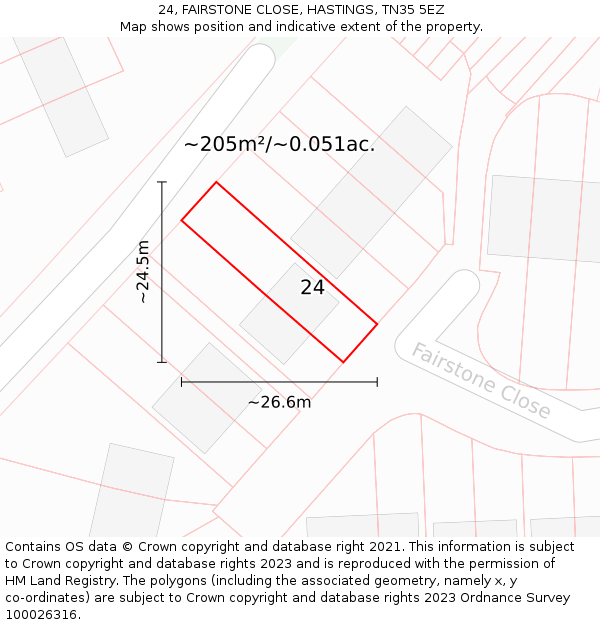 24, FAIRSTONE CLOSE, HASTINGS, TN35 5EZ: Plot and title map