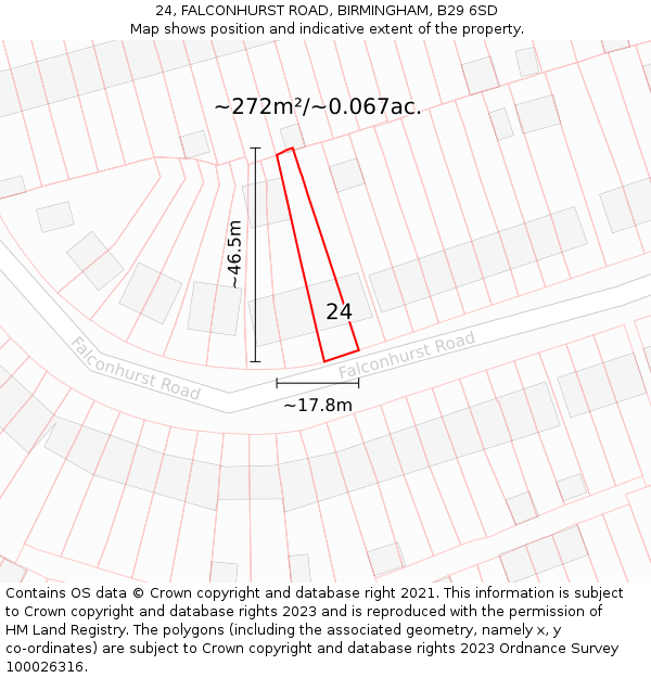 24, FALCONHURST ROAD, BIRMINGHAM, B29 6SD: Plot and title map