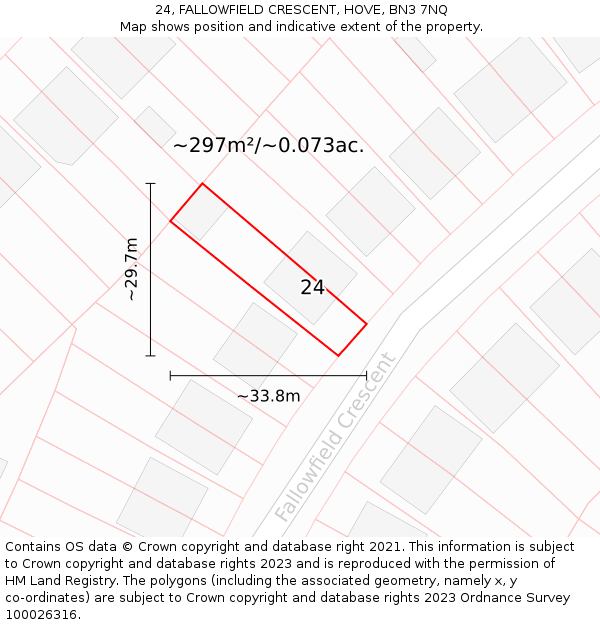 24, FALLOWFIELD CRESCENT, HOVE, BN3 7NQ: Plot and title map