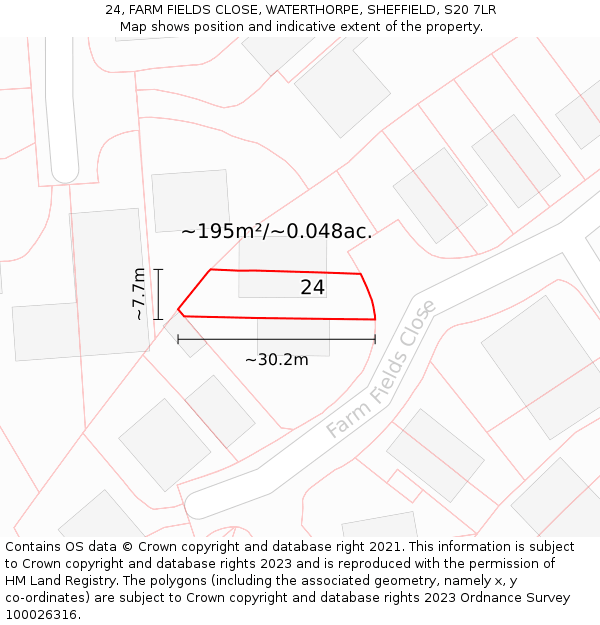 24, FARM FIELDS CLOSE, WATERTHORPE, SHEFFIELD, S20 7LR: Plot and title map