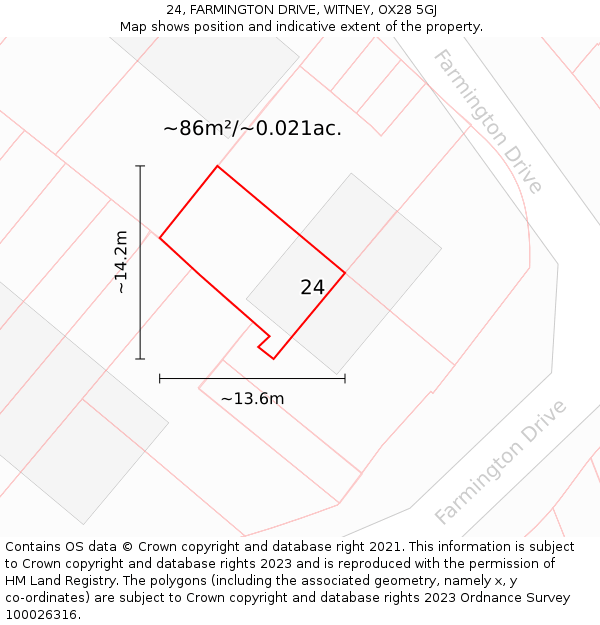 24, FARMINGTON DRIVE, WITNEY, OX28 5GJ: Plot and title map